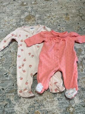 Gerber Coral & Blush Peach Print Footed Baby One-Pieces